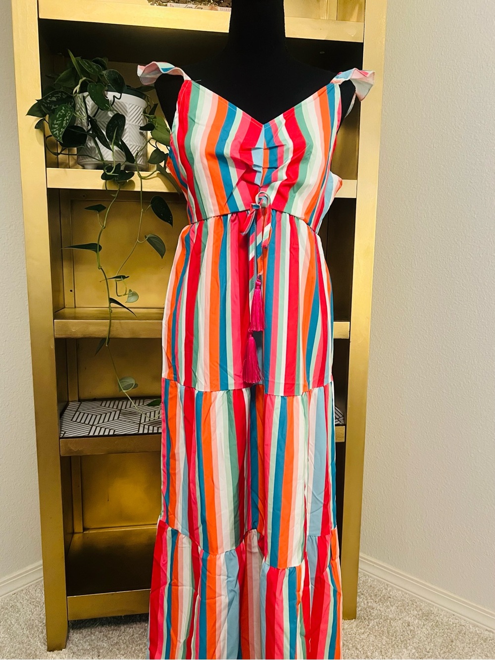 NWOT Colorful and vibrant rainbow-striped maxi summer dress